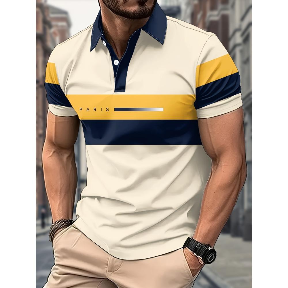 The Men's Polo Shirt Features a Casual, Stylish, Comfortable, and Breathable 3D Letter Pattern Print