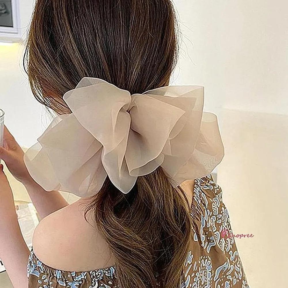 Ribbon pin half-up hairstyle giant ribbon pin hair clip chiffon hair clip giant accessory big size cde392 beige