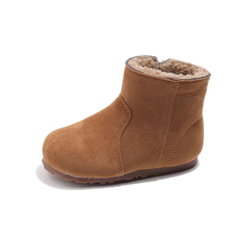 

2024 Детские короткие ботинки для девочек Зимняя новая мода Корейский стиль Ретро Мягкая подошва Противоскользящие Универсальные Шикарные Повседневные туфли 21 верблюд