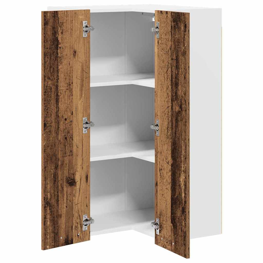 Hanging Corner Cabinet Vintage Wood & White 57 X 57 X 100 Cm Engineered Wood
