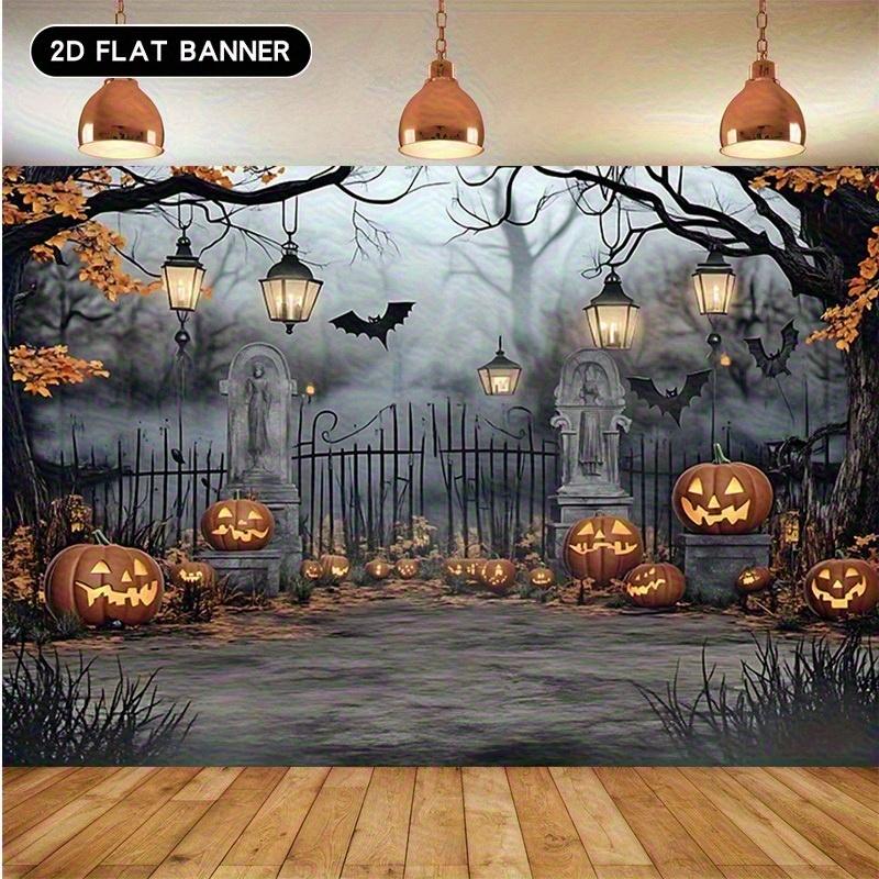 2D Flat Banner 1PC Halloween Party - Ghost Cemetery and Pumpkin Lanterns Misty Forest Path Universal Decorations