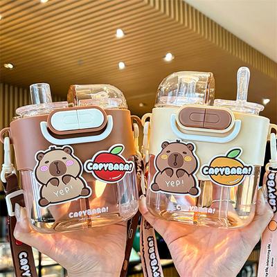 600Ml Cartoon Capybara Large Capacity Leakproof Water Bottle Kawaii Plastic Kettle With Straw Portable Water Cup