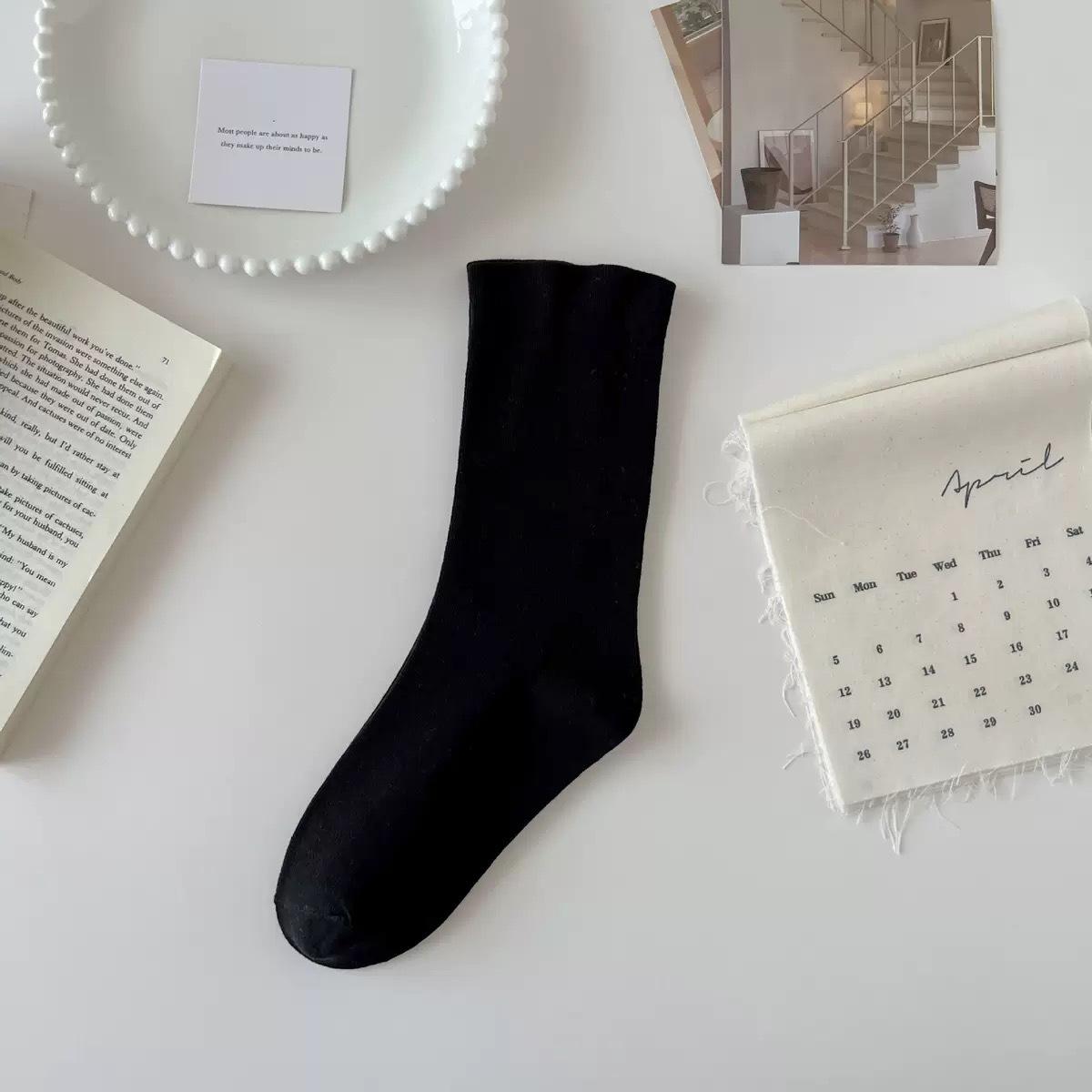 Confinement Socks Loose Comfortable Socks Women S Solid Color Versatile Mid-Leg Socks Stacked Socks Simple And Fashionable Women S Socks Thin Style чёрный