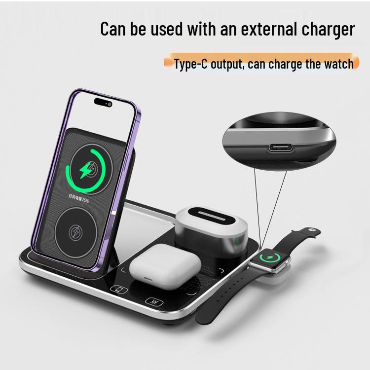 4-in-1 Wireless Charger: 30W Bedside Lamp, Phone Holder, Earphone & Watch Charging Station