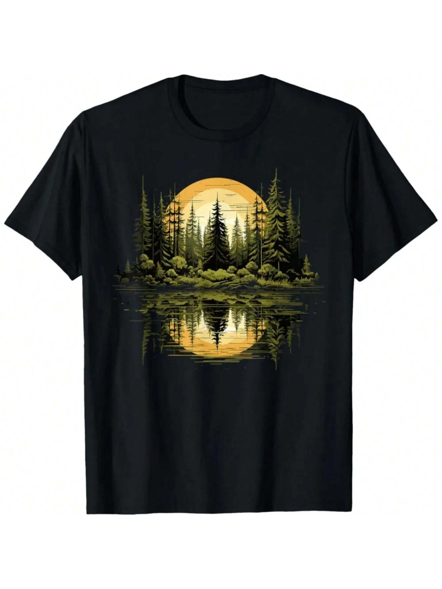 Nature Reflection Forest Trees Outdoor Wildlife T-Shirt Supporters Of Nature Conservation unisex Wounisex Tee Tops Cotton Short Sleeve S разноцветный