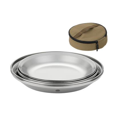 Stainless Steel Plate Fruit Dish Camping Dishes Set Metal Saucer Outdoor Tableware Kit Picnic