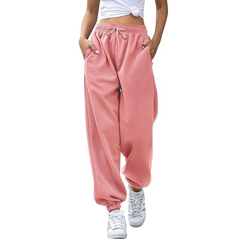 Damen Elastische Taille Kordelzug Jogginghose Locker Lässig Trainingshose Mit Seitentaschen