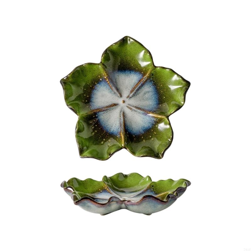 Flower Ceramic Catchall Tray, Trinket Jewelry Plate Dish for Rings Glasses and Small Essential with Glazed Finish