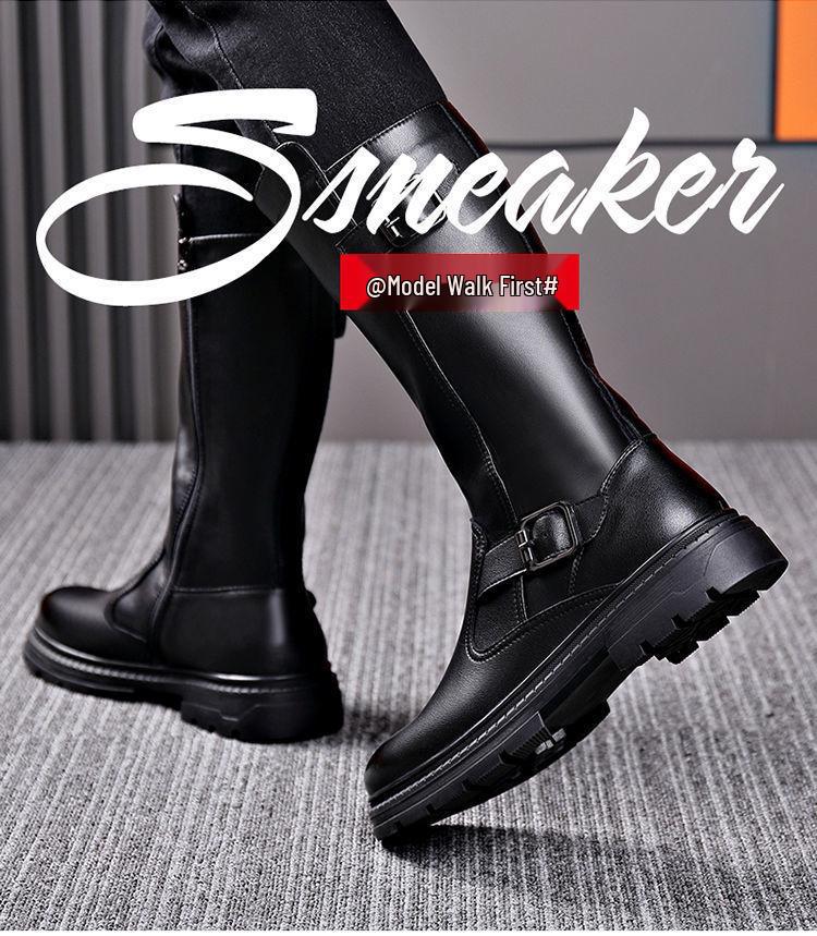 Men's High-Top Genuine Leather Equestrian Riding Boots - Winter Long Cowboy Style