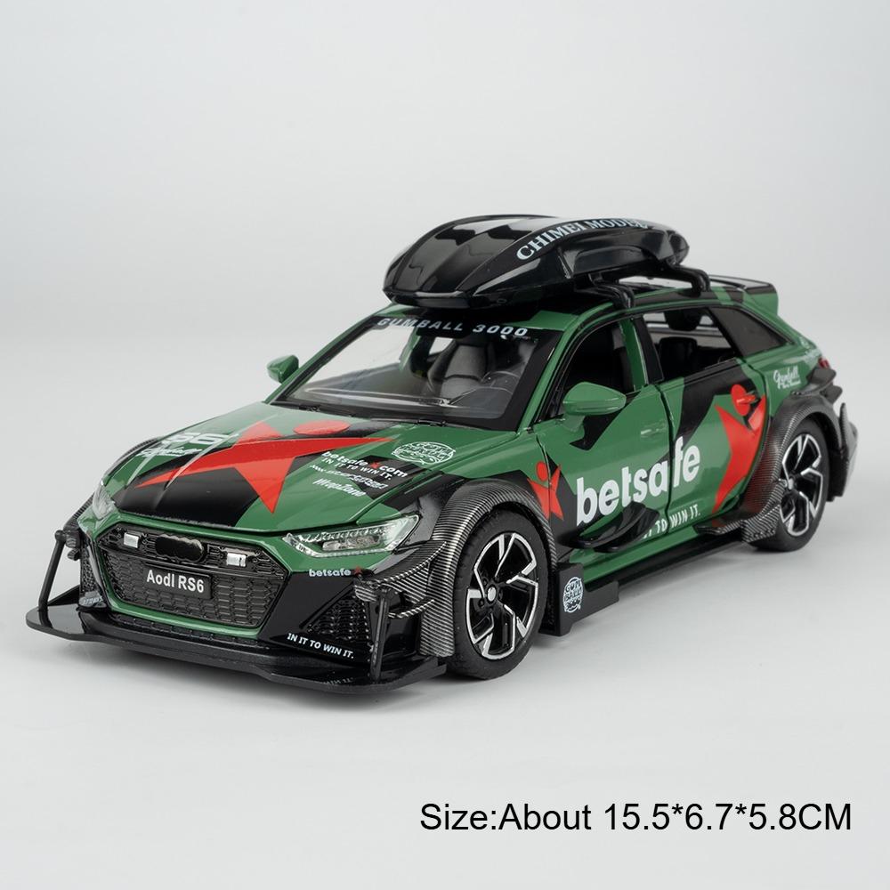 1:32 R8V10 RS6 Sports Car Toy Model Alloy Body Rubber Tires Models Sound Light Pull Back Supercar Collection Gifts for Children