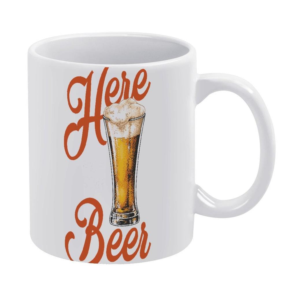 1pc 11oz Double-Sided Printed Ceramic Mug for Beer Enthusiasts, Simple Daily Cup for Coffee or Tea, Great Fun Gift Idea