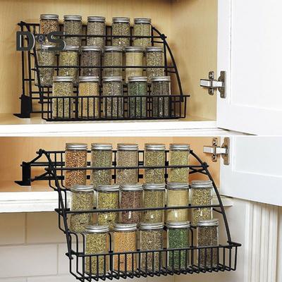 Portaspezie a 3 ripiani Grande capacità Forte portata Facile da installare Scaffale da cucina retrattile Organizzatore per barattoli di condimento