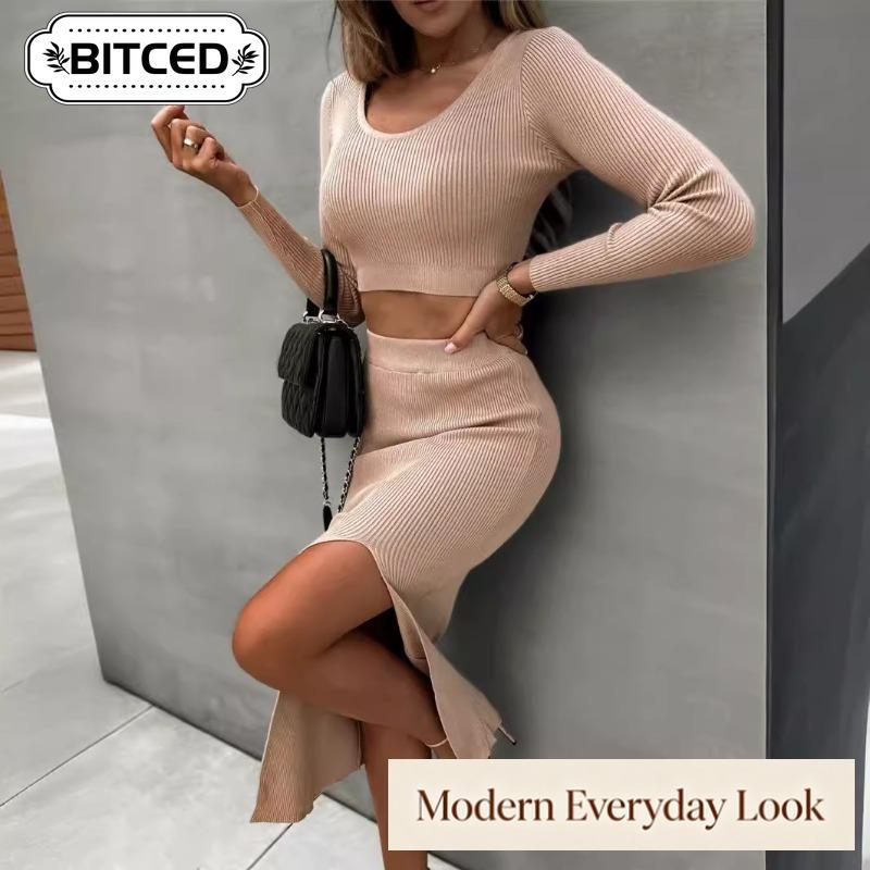 BITCED Women's Fashion Casual Long Sleeve U-Neck Pants Suits