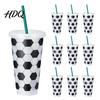 Stable Base Cup Soccer Plastic with Straw Football Shaped Cold Drink Tumbler Family Game Viewing 710ml Capacity Reusable Soda for Day Fan