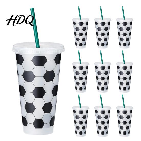 Stable Base Cup Soccer Plastic with Straw Football Shaped Cold Drink Tumbler Family Game Viewing 710ml Capacity Reusable Soda for Day Fan