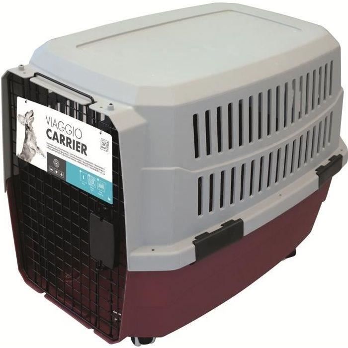 M-PETS Caisse De Transport Viaggio Carrier L - 81,3x56x58,5cm - Bordeaux Et Gris - Pour Chien