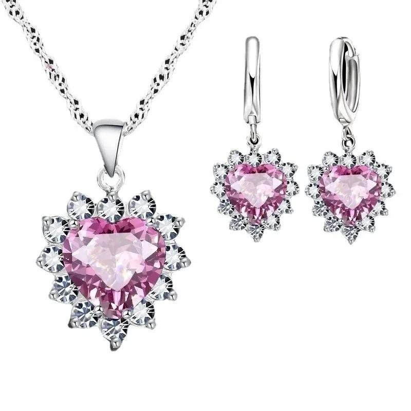 Exquisite Heart-shaped Necklace Earrings Jewelry Set for Women Charm Ladies Jewelry Bridal Accessory Set Romantic Gifts