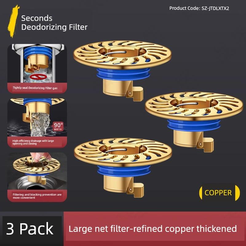 Italian Floor Drain Odor Preventer Large Filter Screen Bathroom Sewer Anti-Odor Sealing Cover Copper Neutral Anti-Odor