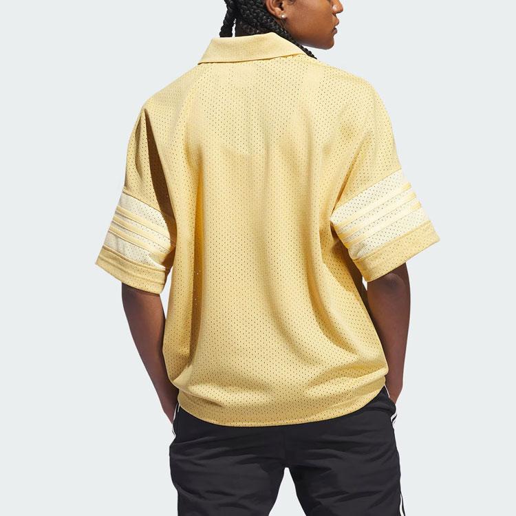 adidas Originals Mesh Full-Zip Polo Shirt Sand Yellow IW1622