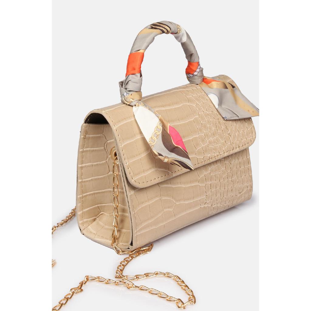 Zlatá řetízková dámská taška přes rameno se šátkem