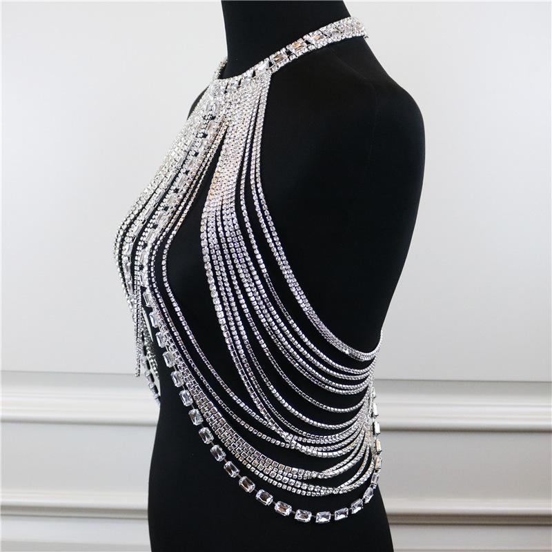 European And American Fashion New Models, Personalized Long Fringed Rhinestone Chest Chain, Nightclub Style Shiny Sexy Top Body Chain
