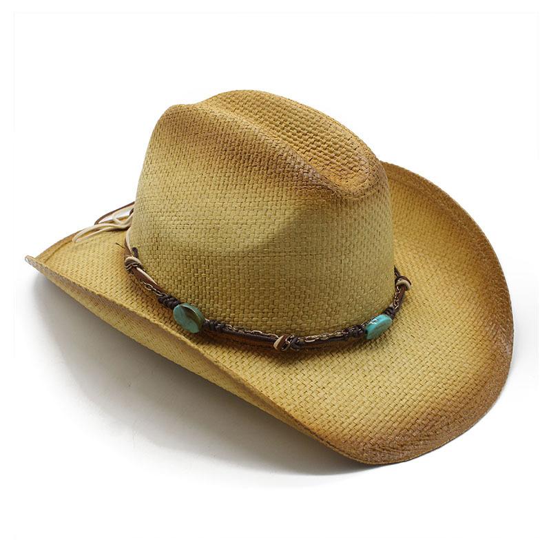 Women'S Summer Outdoor Travel Sunscreen Visor Western Spray Painted Denim Straw Hat