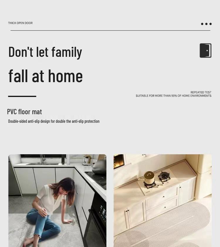 Wabi-Sabi Waterproof Non-Slip Leather Kitchen Floor Mat, Easy Clean, Oil-Proof