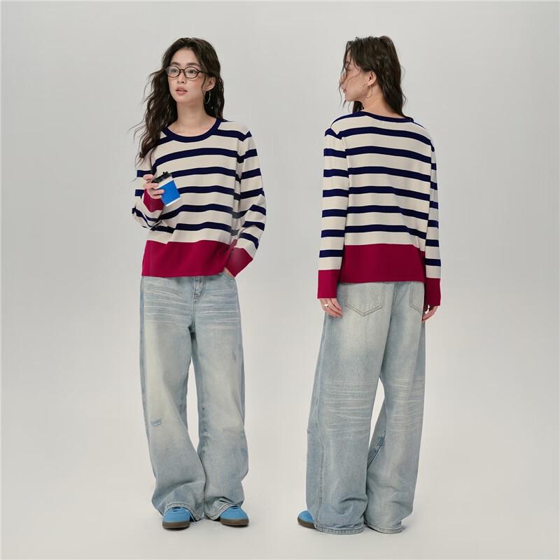 Giordano Women's Designer Striped Color Block Knitted Sweater