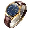 Men's Slim Leather Band Quartz Analog Watch with Date Display