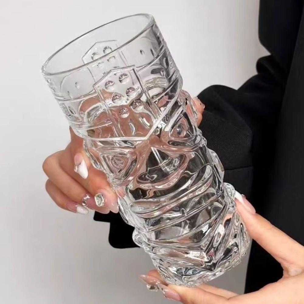 Vintage Mask Glass Cup Transparent Whiskey Cup Creative Juice Cup Bar