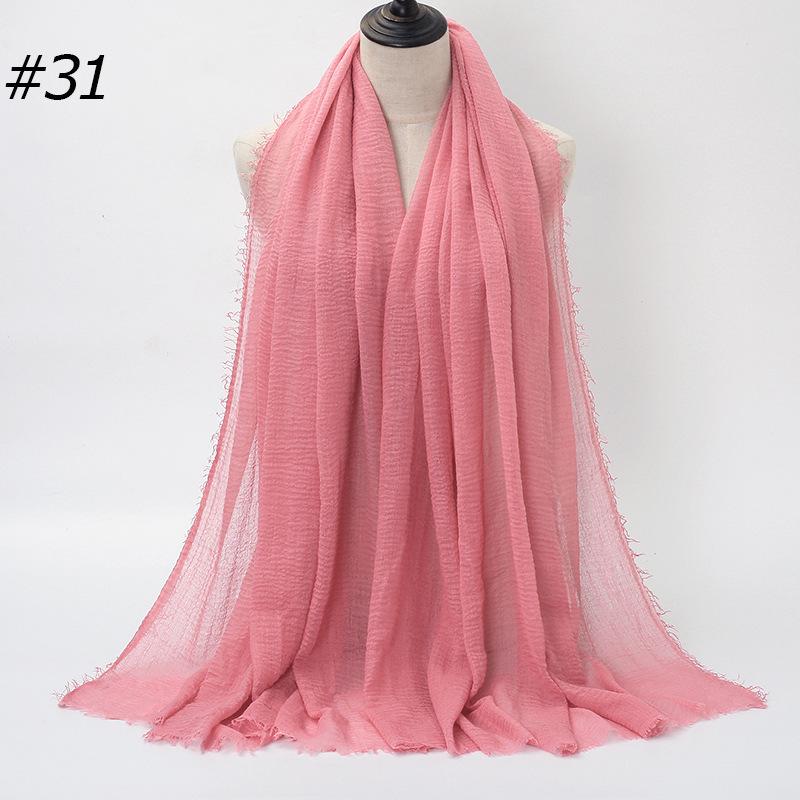 Solid Color Wrinkled Cotton-Linen Feel Women's Headscarf with Fur Edge