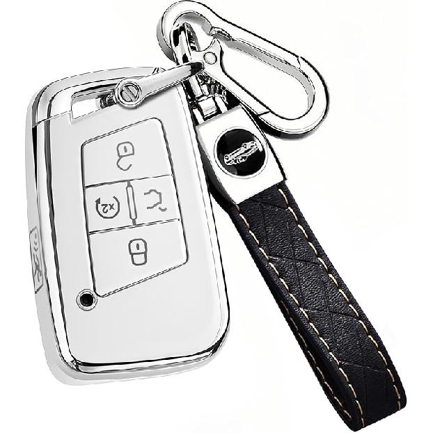 Montague Key Fob Cover for Volkswagen with Keychain, Premium TPU Key Case Compatible with VW Tiguan Atlas Taos SEL Jetta GLI Passat Arteon Remote