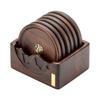 Black Ebony Wood Coaster Set Office Tea Ceremony Heat Resistant Cup Mat 6pcs Round Hollow Copper Inlay