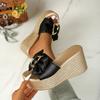 Black Summer 9cm Wedge Heels Slippers Women Metal Bow Mulers Platform Sandals Clog Shoe Slides Plus Size 43