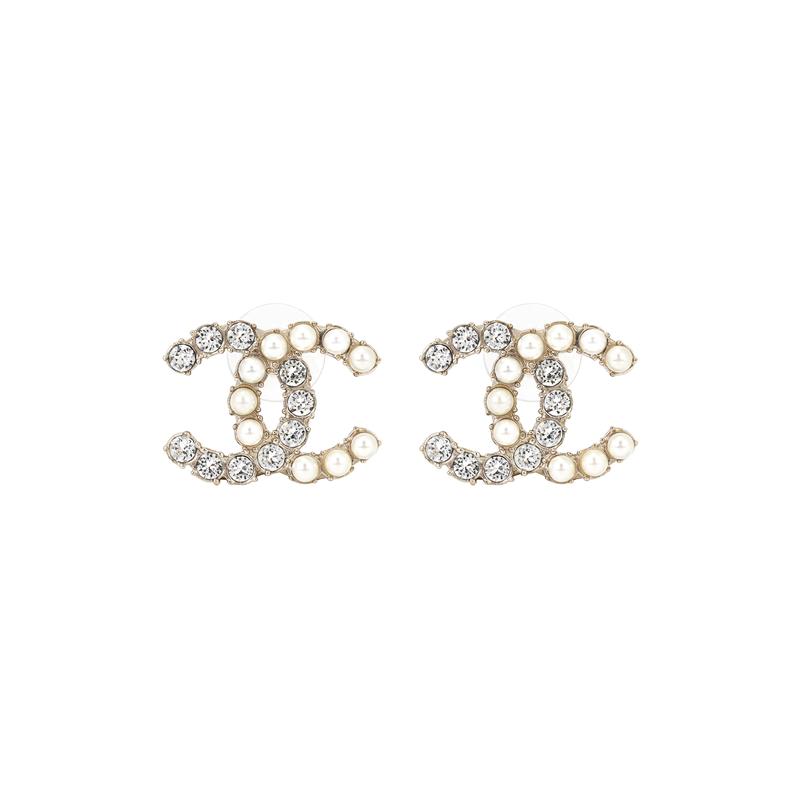 

CHANEL Pearl Double C Earrings Women s Gold