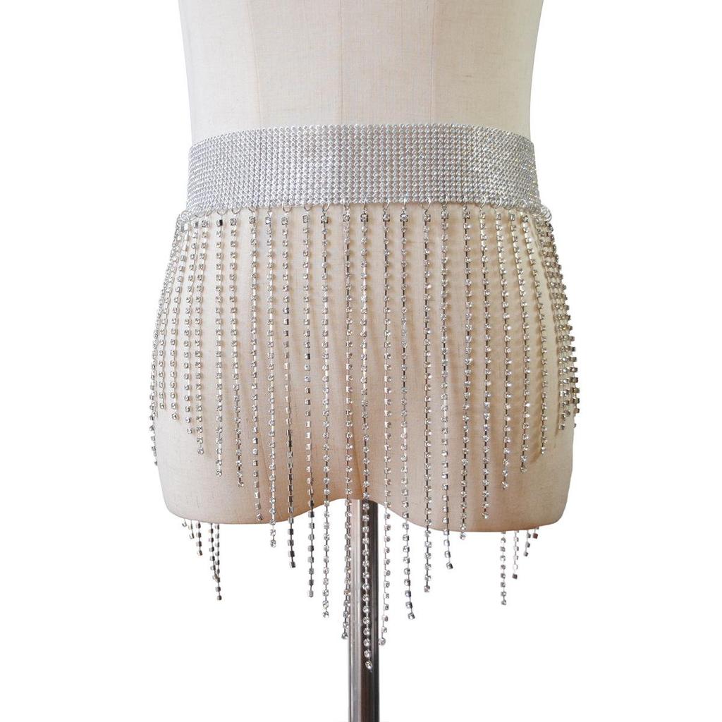 Geometric Rhinestone Chain Necklace & Skirt Waist Jewelry