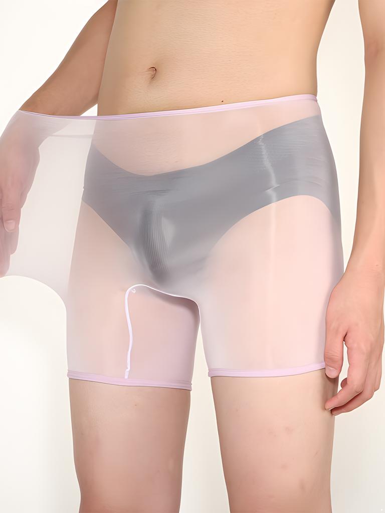 Mens Sheer Boxer Shorts Mid Waist Lingerie Underwear Erotic Roleplay Nightclub Provocative Clubwear