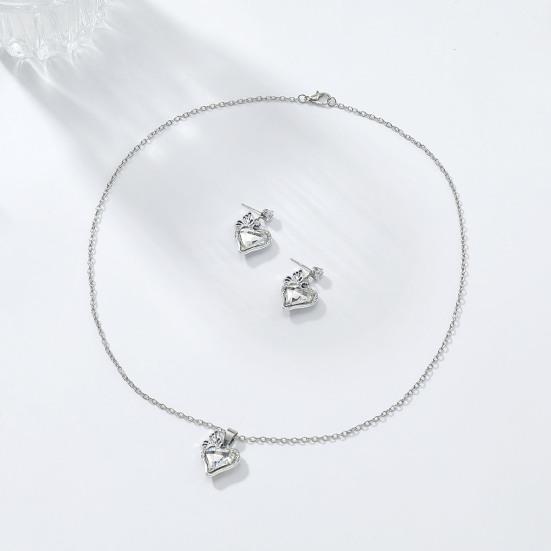 1 Set Love Heart Jewelry Rhinestone Faux Gem Heart Necklace And Earrings Women Heart Pendant Jewelry Set for Wedding Valentine's Day Gift