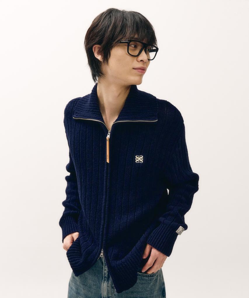 Satur Faro Boucle Knit Zip-Up Navy