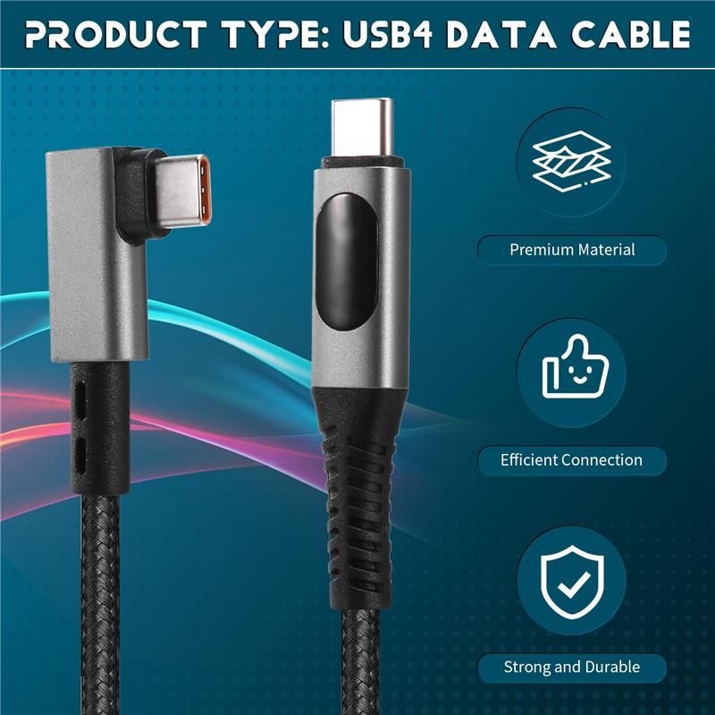 USB4 Type-C 240W Fast Charging Cable With LED Digital Display 8K@60Hz 40Gbps Data Transfer Data Cable Right Angle