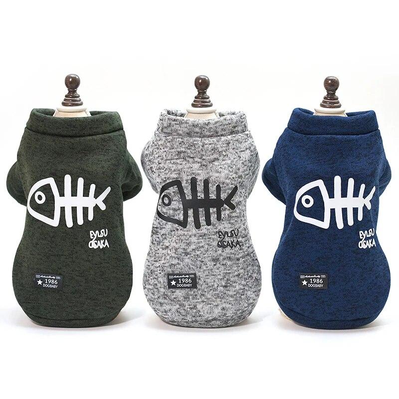 Autunno Inverno Vestiti per cani Stampa lisca di pesce Giacca per cani Cappotto caldo per animali domestici per gatti Cani di piccola taglia Maglione Chihuahua Teddy Abbigliamento per animali domestici