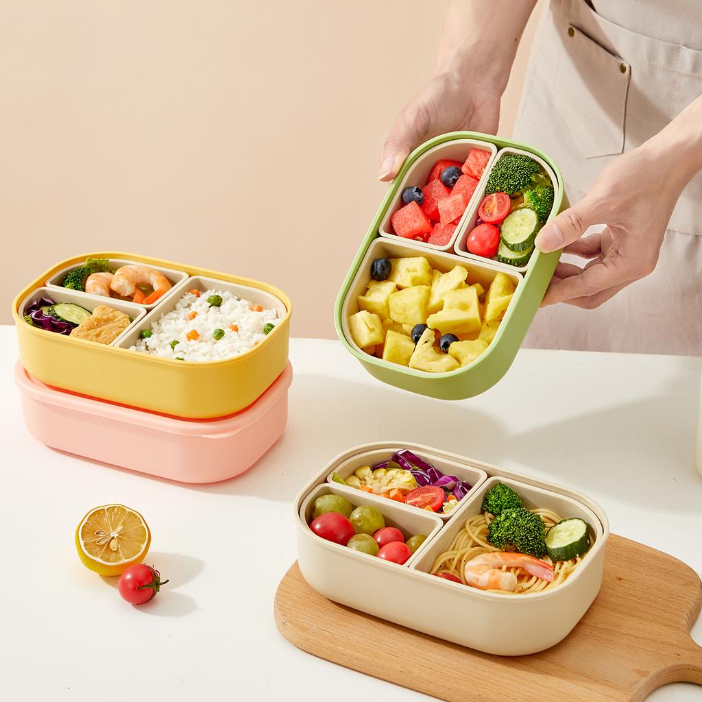 WORTHBUY Outdoor Portable Sealed Divided Food Container Detachable 3 Grids Plastic Lunch Box For Kids Student Microwave Safe