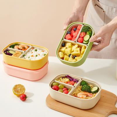 Removable 3 Compartment Plastic Lunch Box Microwave Safe Portable Leak Proof Bento Box For Kids Student Reusable Food Contiainer