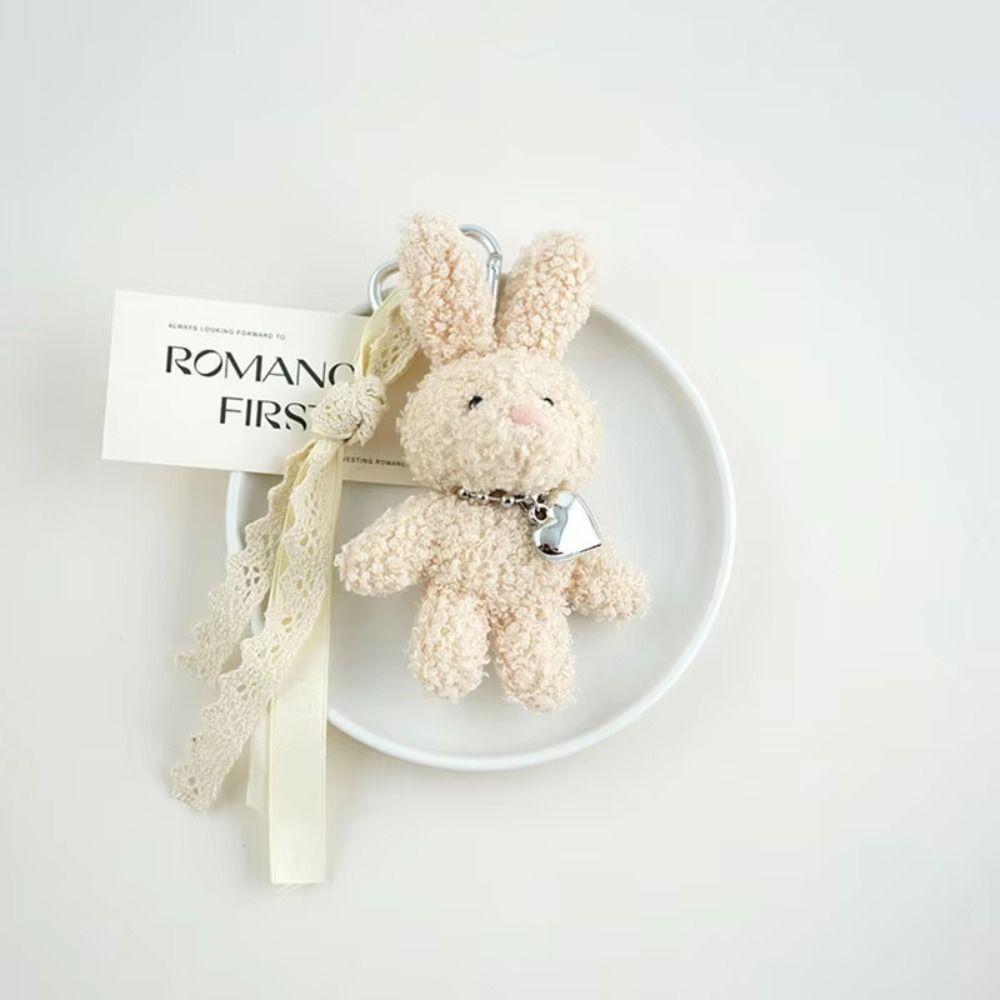 Silver Heart Plush Bag Pendant Bow Ribbon Rabbit Plush Doll Rabbit Doll Charm Bag Decoration