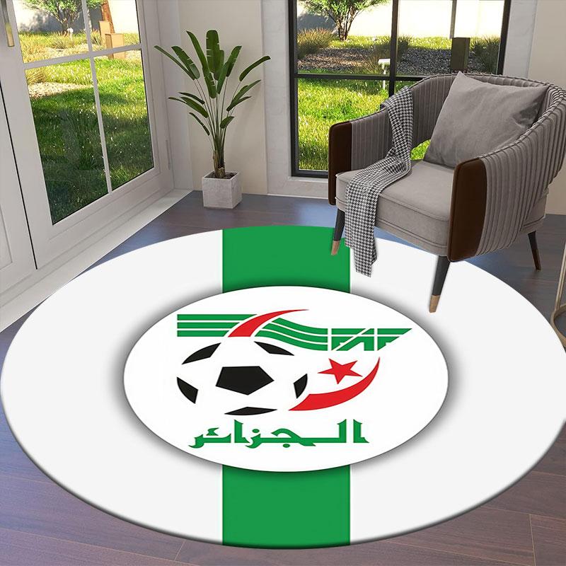 Algeria National Football Team Round Area Rug,Carpet Rug for Living Room Bedroom Sofa Playroom Decor,Non-slip Floor Mat