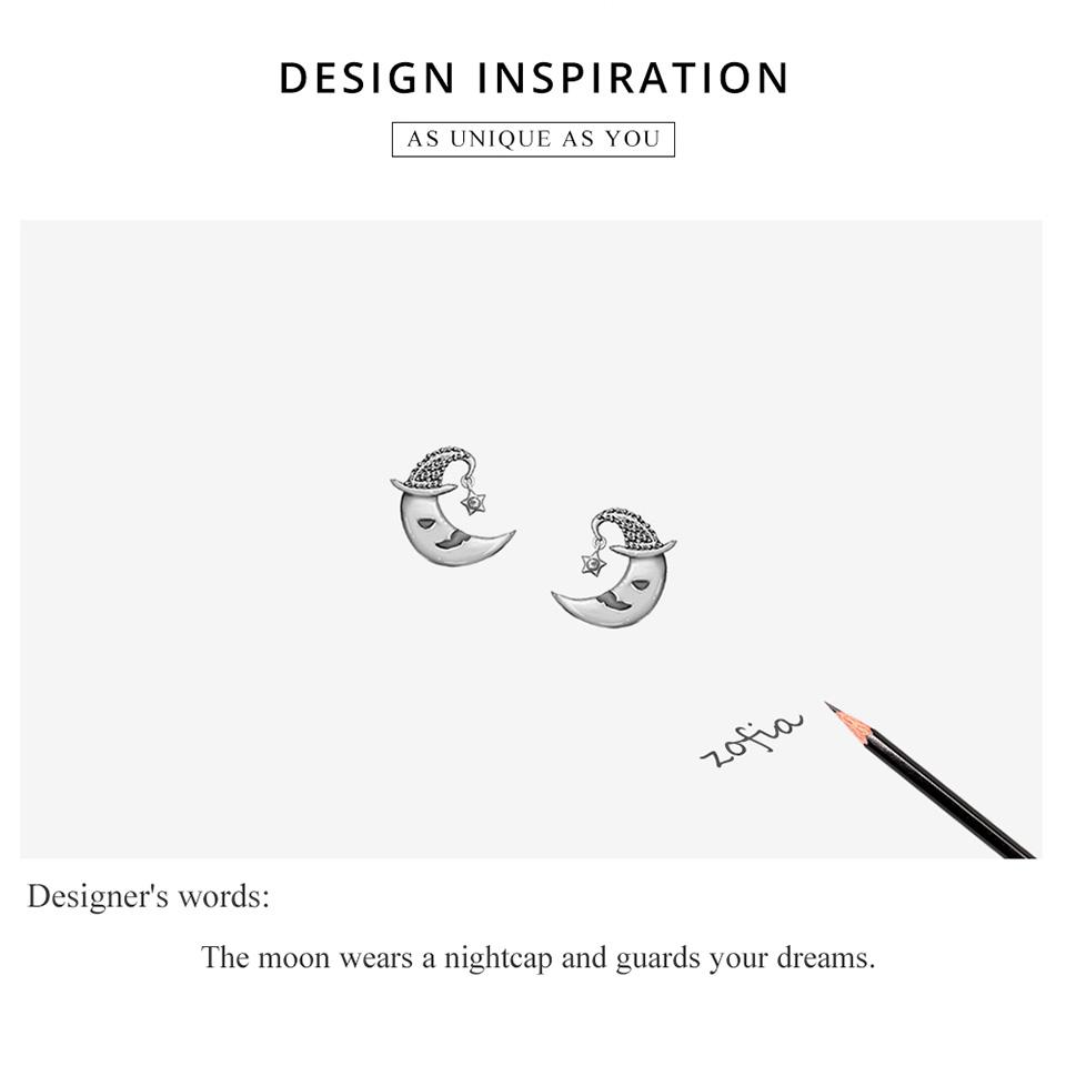 Bisaer Cercei cu știfturi din argint Sterling 925, cu desene animate, Moon Star, violet, neobișnuiți, pentru femei, bijuterii de argint de modă