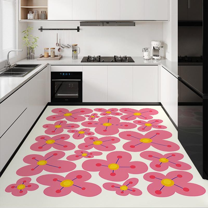 Kitchen Floor Mat Colorful Style Pvc Leather Non-slip Carpet Waterproof Oil-proof Mats Large Area Flower Pattern Decorative Rug