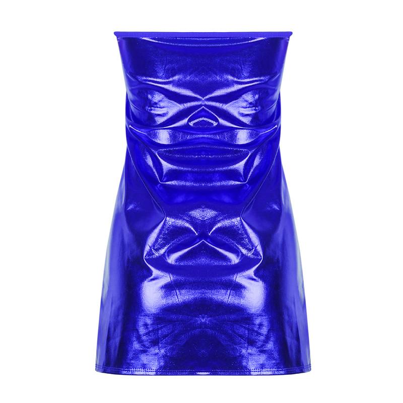 Seksowny Błyszczący PU Skórzany Gorset Body Sukienka Krótka Bez Rękawów Mini Spódniczka