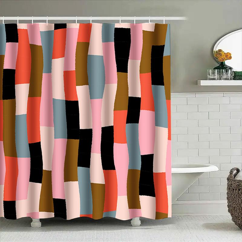 Modern Style Shower Curtain With Colorful Geometric Pattern For Bathroom Decor Polyester Fabric Waterproof Bath Liner Decoration
