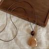 Style Lazy Pendant Long Necklace with Leather Cord, Vintage Versatile Layered Sweater Chain for Women'S Additions